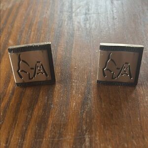 Vintage SWANK marked square gold tone/black engraved dog bullet toggle cufflinks